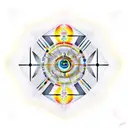 A morphed mix of binary code, space, dark theme chessboard  punk rock style with vitruvian man tattoo design idea