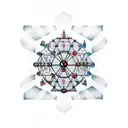 A morphed mix of binary code, space, dark theme chessboard  punk rock style with vitruvian man tattoo design idea