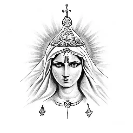 half Virgin mary and half Durga maa tattoo design idea