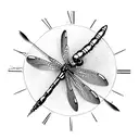  dragonfly, dandelion seeds, old fashioned clock face tattoo design idea