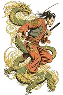 samurai fighting a Japanese dragon tattoo design idea