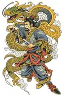 Japanese dragon fighting samurai warrior tattoo design idea