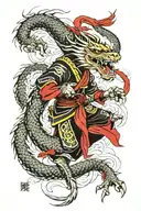 Japanese dragon fighting samurai warrior tattoo design idea