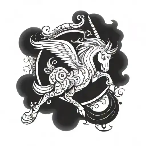 A whimsical and mystical unicorn design incorporating elements of both Capricorn and Scorpio symbols, representing the bond between you and your daughter tattoo design idea