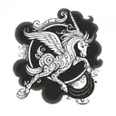 A whimsical and mystical unicorn design incorporating elements of both Capricorn and Scorpio symbols, representing the bond between you and your daughter tattoo design idea