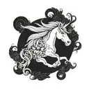 A whimsical and mystical unicorn design incorporating elements of both Capricorn and Scorpio symbols, representing the bond between you and your daughter tattoo design idea
