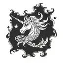 A whimsical and mystical unicorn design incorporating elements of both Capricorn and Scorpio symbols, representing the bond between you and your daughter tattoo design idea