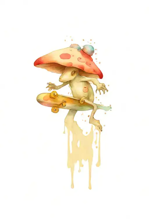 mushroom creature with skateboard tattoo design idea