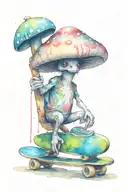 mushroom creature with skateboard tattoo design idea