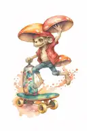 mushroom creature with skateboard tattoo design idea