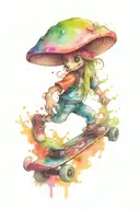 mushroom creature with skateboard tattoo design idea