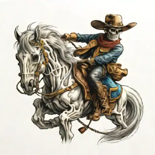 skull cowboy on skeleton horse tattoo design idea