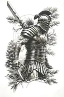 gladiator from movie gladiator surrounded by toscany pine trees tattoo design idea