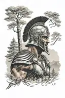 gladiator from movie gladiator surrounded by toscany pine trees tattoo design idea