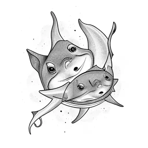 Mother and baby stingray.  tattoo design idea