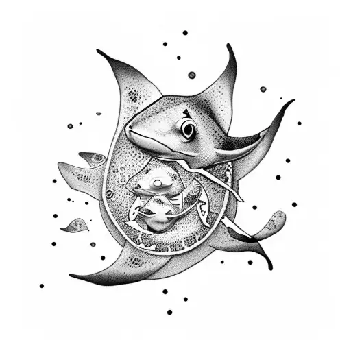 Mother and baby stingray, lateral view tattoo design idea