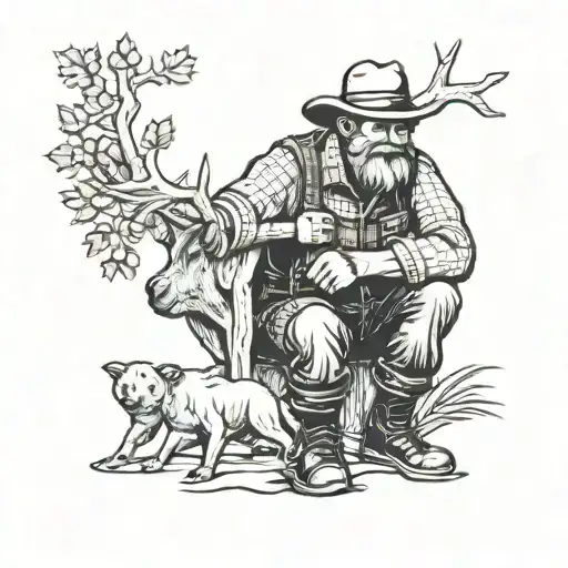 in tribute to my brother born on March 6, 2002 and died on December 21, 2021. he was a farmer, he hunted, a lumberjack tattoo design idea