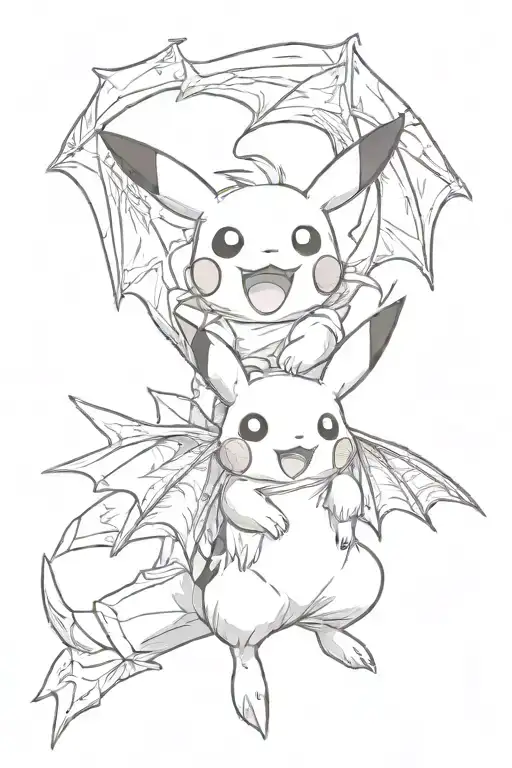 pikachu with bat wings and fangs is very cute tattoo design idea