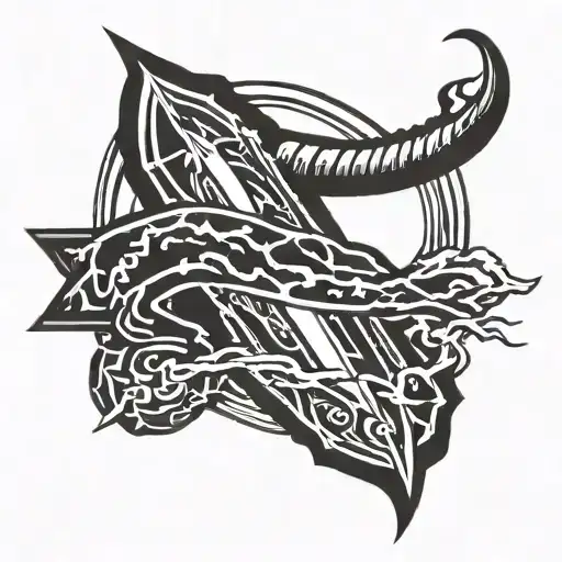 the lightning bolt from the acdc logo, with a devil's tail and horns tattoo design idea