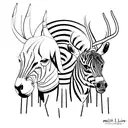 A minimalist design of a hunting scene with a zebra as the hunter and a skull as the prey tattoo design idea