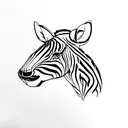 A minimalist design of a hunting scene with a zebra as the hunter and a skull as the prey tattoo design idea