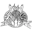 A minimalist design of a hunting scene with a zebra as the hunter and a skull as the prey tattoo design idea