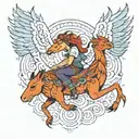 RISING PHOENIX DOPAMINE CAPIVARA LGBT GIRL RIDING A tattoo design idea