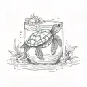 A sea turtle swimming in a cocktail glass under the sun tattoo design idea
