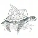 A sea turtle swimming in a cocktail glass under the sun tattoo design idea