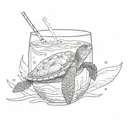 A sea turtle swimming in a cocktail glass under the sun tattoo design idea