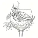 A sea turtle swimming in a cocktail glass under the sun tattoo design idea