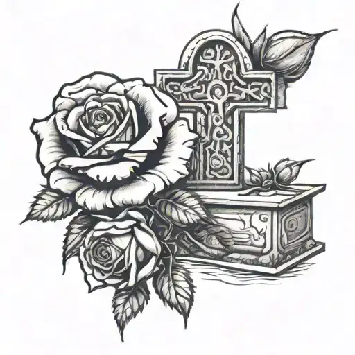 graveyard with rose intertwined tattoo design idea