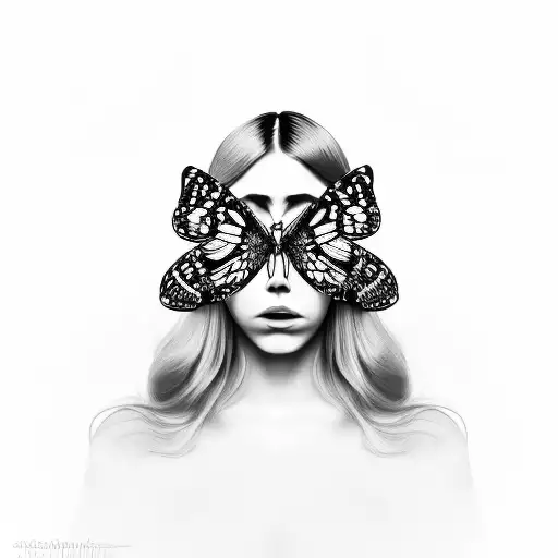 woman with butterfly covering her face tattoo design idea