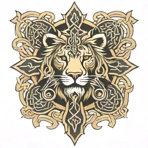 Celtic cross, lion  tattoo design idea