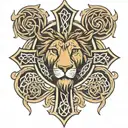 Celtic cross, lion  tattoo design idea