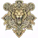 Celtic cross, lion  tattoo design idea