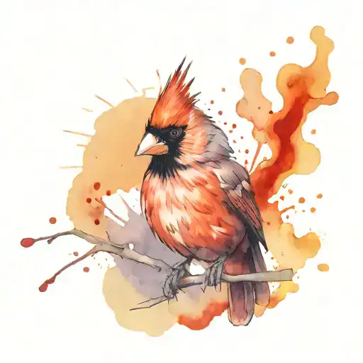 black line cardinal with a dark red blood spatter tattoo design idea