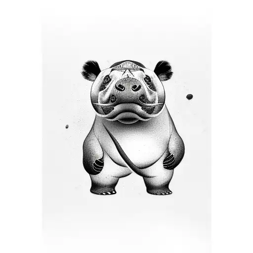 panda on a hippopotamus  tattoo design idea