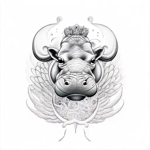hippopotamus with wings tattoo design idea