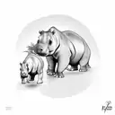 hippopotamus with a panda in love tattoo design idea