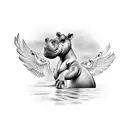 hippopotamus with wings tattoo design idea