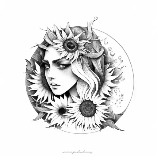 dark meadow with sunflowers tattoo design idea