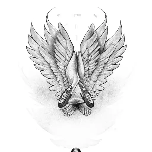 A running shoe with wings made out of film strips tattoo design idea