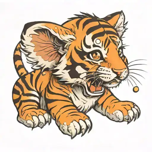 baby tiger and butterfly tattoo design idea