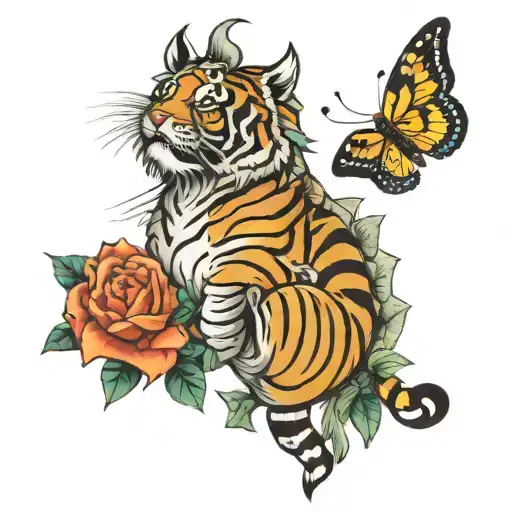tiger butterfly tattoo design idea