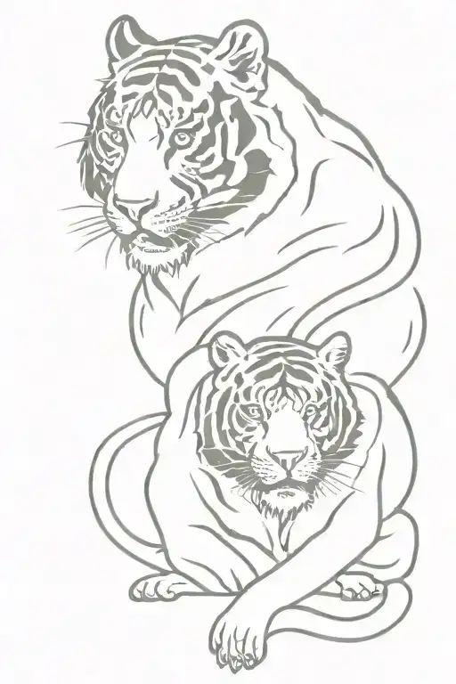 Small tattoo with The name 艾玛 and 弗里达 with a full body tiger tattoo design idea