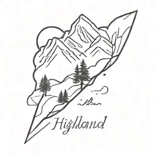 tattoo with my last name "Highland" i want a small mountain with my last name under. Small tattoo 5x5 cm tattoo design idea
