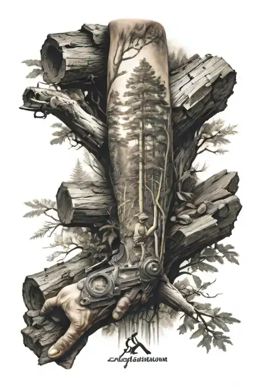 hunting logging outdoors arm sleeve tattoo design idea