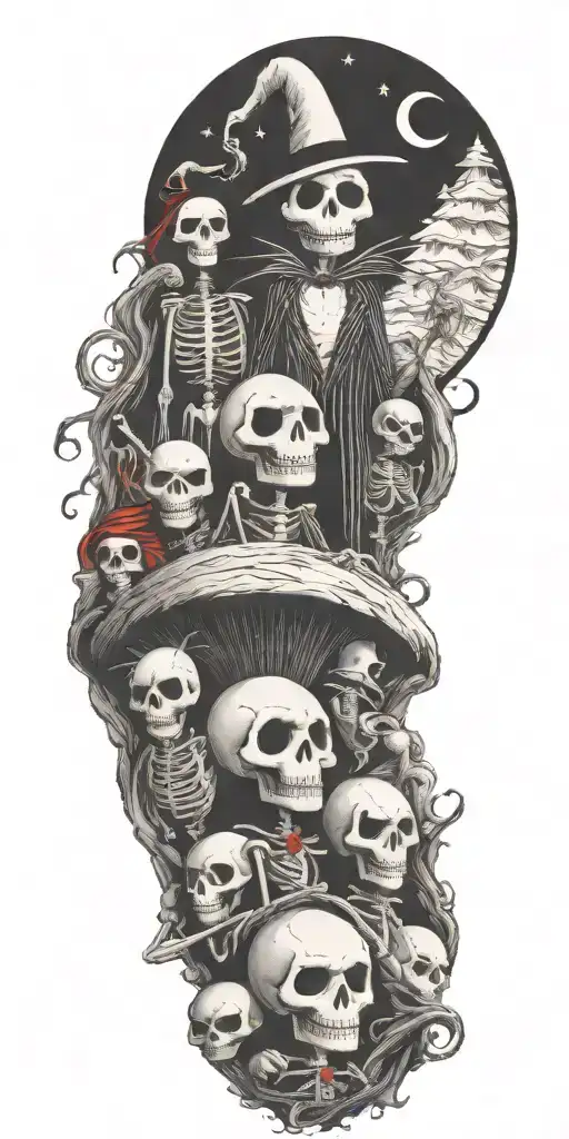 nightmare before Christmas with many skellets brutal tattoo tattoo design idea