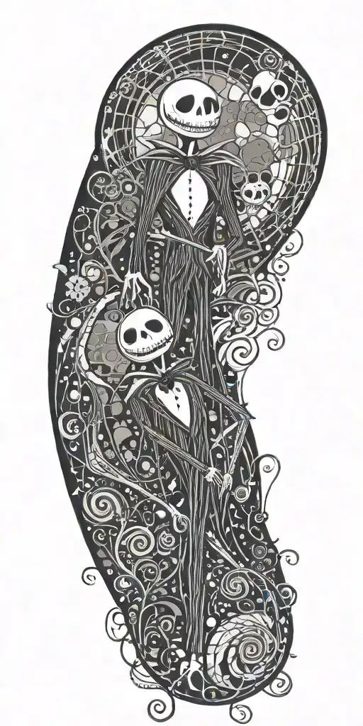 nightmare before Christmas with jack and sally on arm tattoo design idea